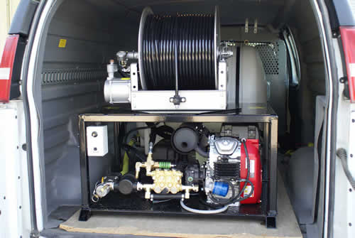 Van mounted sewer and drain cleaning hydro-jetter